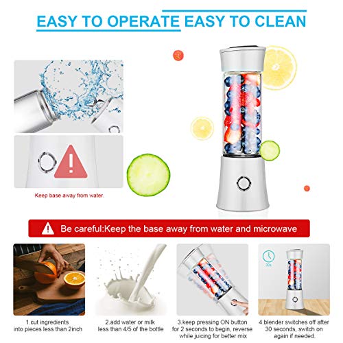 Portable Blender with Travel Cup and Lid, USB Rechargeable Personal Smoothie Blender, Cordless Handheld Small Mini Single Serve Juicer Blender