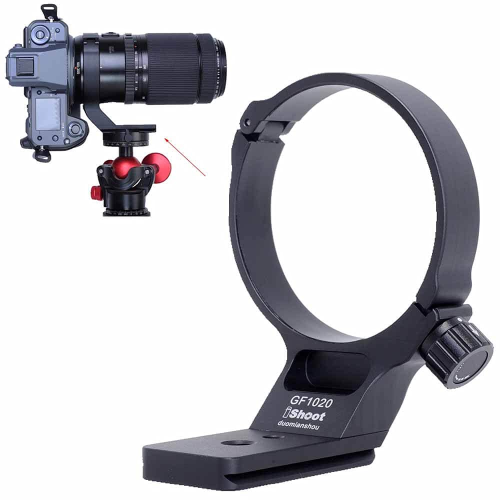 iShoot Lens Collar Tripod Mount Ring Compatible with Fuji GF 100-200mm f/5.6 R LM OIS WR & Fujifilm GF 250mm f/4 R LM OIS WR, Lens Support Bottom is Arca-Swiss Fit Quick Release Plate Dovetail Groove