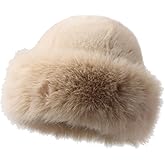 Caissip Winter Faux Fur Bucket Hat WomenFuzzy Fur Warm Hat Women's Furry Fisherman Cap Casual Trendy Trips Sports Skiing Cap