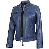 Blingsoul Leather Jacket Women - Quilted Cafe Racer Style Womens Leather Jackets