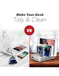 Poweroni - Base de carga USB de 4 puertos, estación de carga rápida para varios dispositivos, organizador de cargador multidispositivo, compatible con Apple iPad iPhone y Android, teléfono móvil y tableta