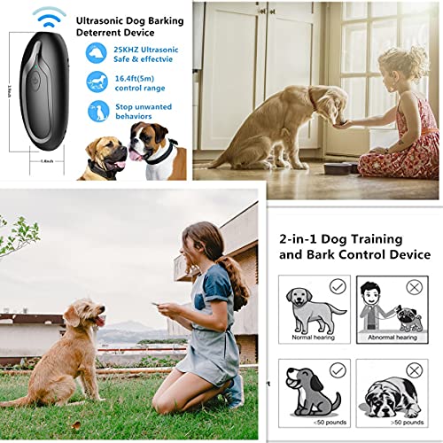Ultrasonic Dog Barking Deterrent Devices, Handheld Bark Control Device, 2-in-1 Rechargeable Anti Barking Device Sonic Trainer for Dog Training&Controlling Barking Dog Silencer Control Range 16.4Ft