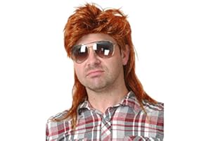 Baruisi 80s Men's Mullet Wig Orange Cosplay Halloween Wig for Fancy Dress