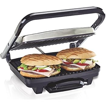 Hamilton Beach Panini Press, Sandwich Maker & Electric Indoor Grill, Upright Storage, Nonstick Easy Clean Grids, Stainless Steel (25410)