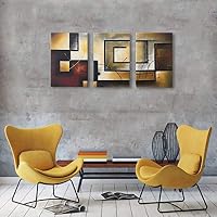 Abstract Geometry Oil Painting Wall Art Hand Painted Retro Vintage Handmade Drawing Handwork Artwork Antique Picture for Bedroom Living Room Office Decoration Modern Home Decor Framed,16"x24"x3Pcs Set