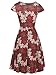 oxiuly Women's Criss-Cross Necklines V-Neck Cap Sleeve Floral Casual Work Stretch Swing Summer Dress OX233 (M, Burgundy F)