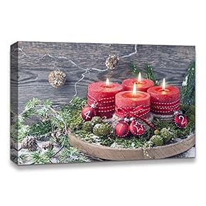 Canvas Wall Art Christmas Candles for Celebration Painting Artwork for Home Prints Framed - 12x18 inches