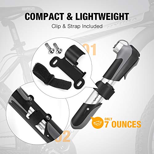 GIYO Mini Bike Pump Portable, 120 PSI High Pressure Bicycle Air Pump Fits Presta & Schrader Automatically Patch and Mount Kits Included