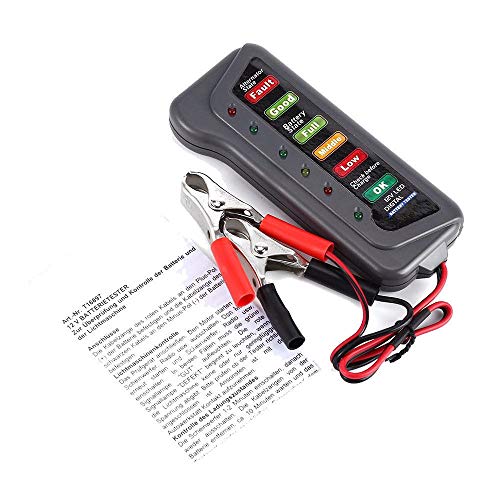 12V Car Digital Battery Tester, Vehicle Battery Tester Alternator Tester 6 LED Lights Display Diagnostic Tool for Cars Motorcycle Batteries (Black, 4.7 x2 x0.7in)