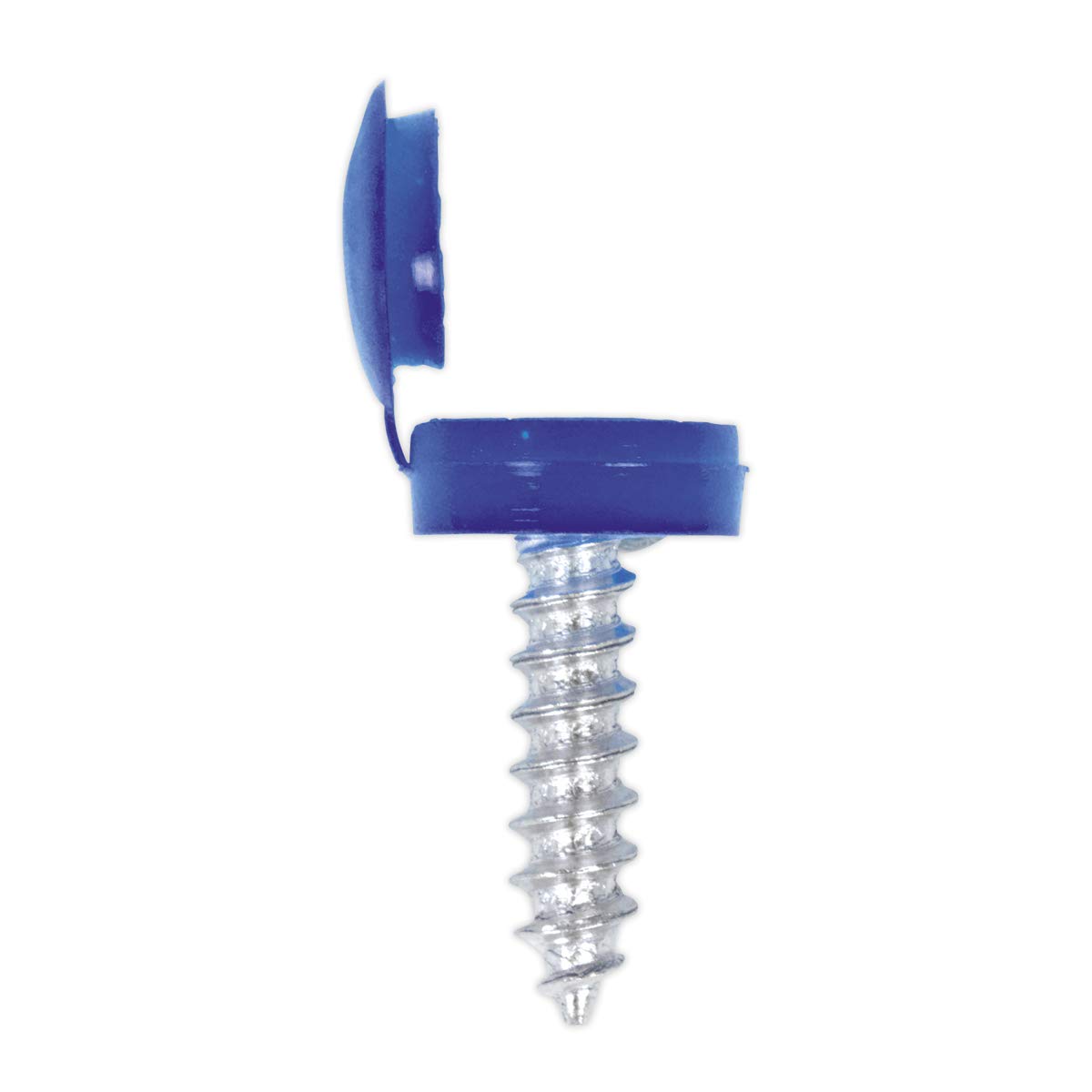 Sealey Npbu50 Number Plate Screw & Flip Cap ?4.2 X 19Mm Blue Pack Of 50