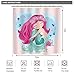 Girls Cute Mermaid Shower Curtain Cartoon Kids Blue Heart Colorful Purple Hair Seaweed Fish