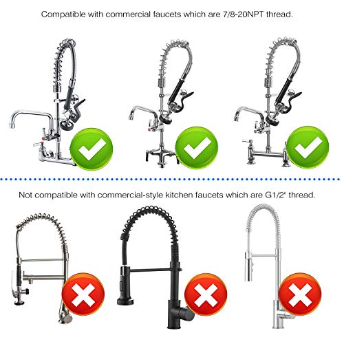 Pre Rinse Spray Valve with Handle Grip Assembly for Commercial Kitchen Faucet COOLWEST High Pressured Commercial Sink Sprayer Nozzle Head Replacement Part Chrome Polished(Black)