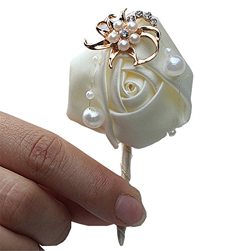 S_SSOY Boutonniere Bridegroom Groom Men's Boutonniere Groomsmen Boutineer Pin Corsage Flower for Wedding Homecoming Prom Suit Decor 1 Pcs