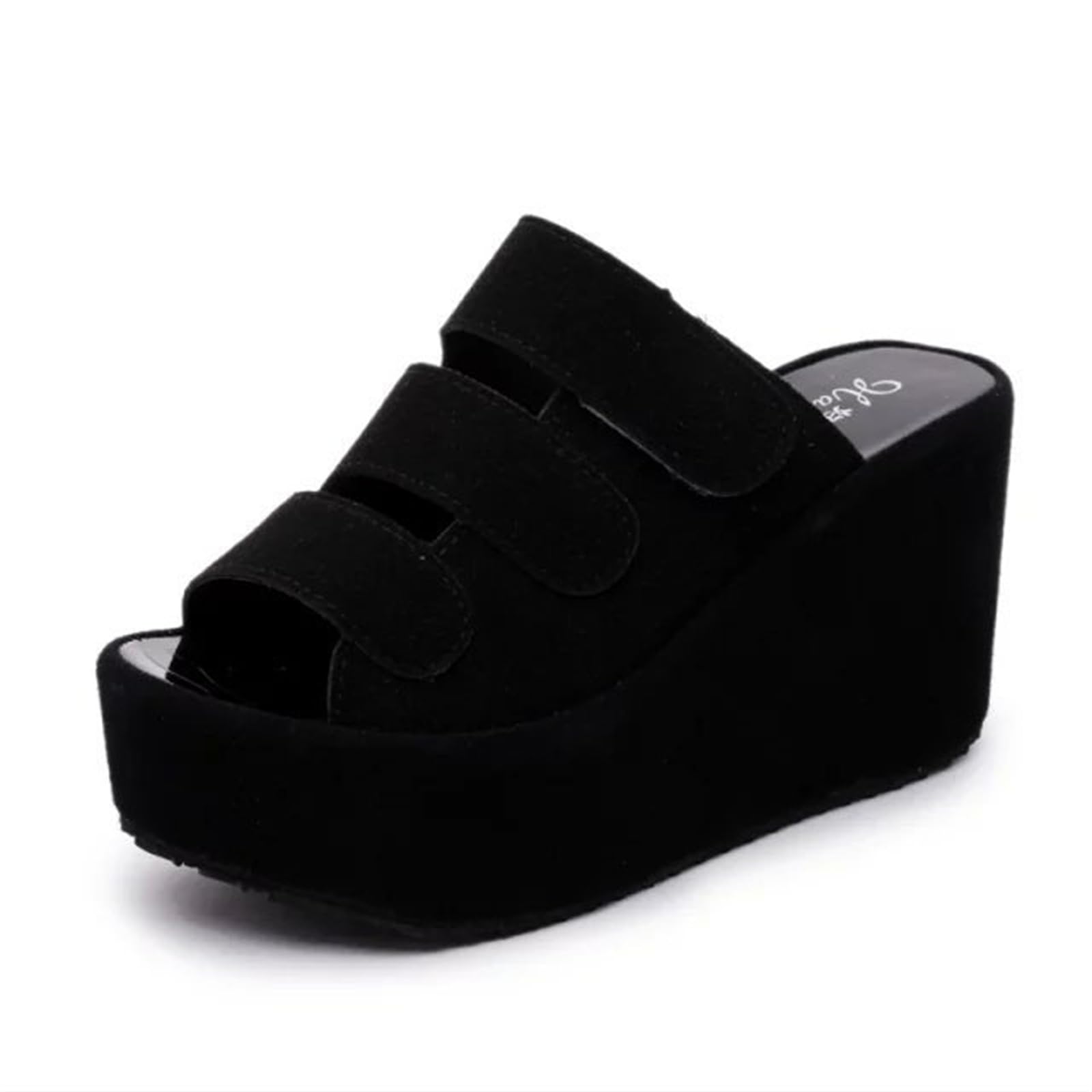 Photo 1 of CROSSBABY Women’s Fish Mouth Open Toe Platform Wedge Sandals,Fashion Comfortable Non-Slip Slip on Lightweight Outdoor Wedges Slides Sandal Casual Shoes (Black,6)