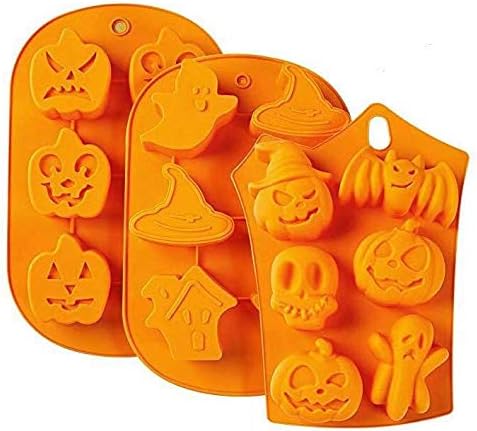 (Conjunto de 3) Molde de Silicona DIY de 6 cavidades para jabón, Chocolate, Pastel, Pan, Galletas, Festival de Fantasmas de Halloween, Calabaza de muñeca, Molde para Hornear Calaveras