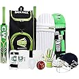 CW Bullet Green Cricket Set Kashmir Willow Set Single Player Set Junior Size 4 Cricket Set for Kid 8-9 Year Backpack Kit Genuine Willow Bat & Ball Seasoned Leather Ball