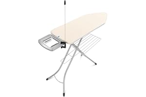 Brabantia Size C Ironing Board (49 x 18in) 7 Height Options, Solid Steam Iron Rest Holder & Linen Rack & Cord Holder (Ecru) Non-Slip Feet, Anti-Collapse Child Locks