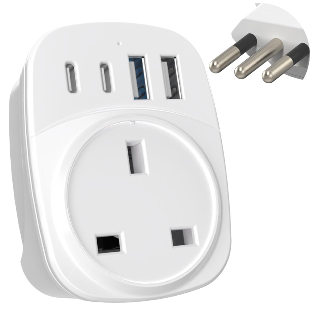 MyTravelPal UK To Italy Plug Adapter with USB C | Travel Plug Adapter UK to Italy USB-C | Italian Travel Adaptor For Use in Chile & More | Type L Italian Plug Adapter