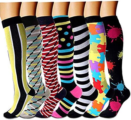 Compression Socks (7 pair) for Women and Men - Best For Running, Athletic Sports, Crossfit, Flight Travel - Suits Nurses, Maternity Pregnancy, Shin Splints - Below Knee High (Compression Socks 3,L/xl)