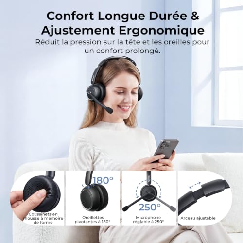 Nuroum HP31D 2026 Professional Wireless Bluetooth Headset with Microphone, Noise Cancelling Headphones with Charging Dock, Bluetooth 5.4, USB Dongle, Multipoint Connection for Telework/Clear Calls