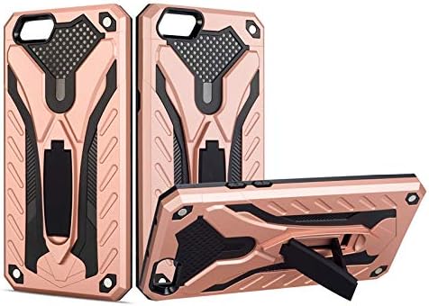 Case for Oppo F3 / A77 + Tempered Glass Screen Protector, [Military Grade Shockproof Protection] Dual Layer Full-Body Rugged Heavy Duty Armor with Built-in Adjustable Kickstand (Rose Gold)