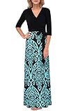 Zattcas Womens Maxi Dresses, Floral Print V Neck 3/4 Sleeve Long Maxi Dress ...
