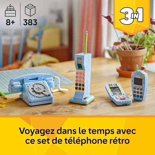 Creator 3-en-1 Le Téléphone Rétro - Jeu de Construction avec Cadran Rotatif - Se Transforme en Modèle des Années 80 ou en Portables des Années 2000 - Cadeau pour Fille ou Garçon dès 8 Ans 31174
