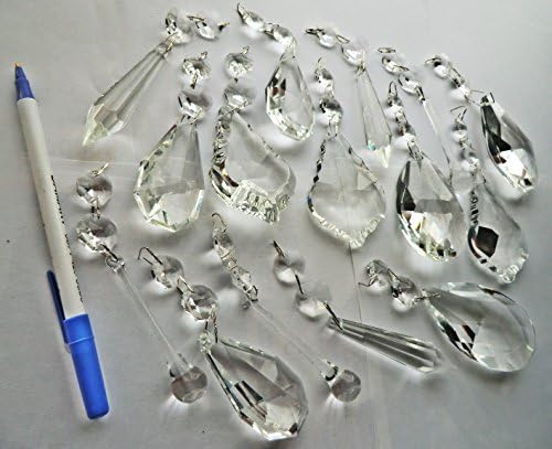 24 Clear Standard Size & Extra Large Chandelier Drops Transparent Chandelier Drops Parts Cut Glass Crystals Droplets Beads Christmas Tree Ornaments Vintage Chic Wedding Wishing Charm Table Decorations Prisms Antique Quality Art Deco Retro Beads Assorted Bundle Mixed Set by Seear Lights