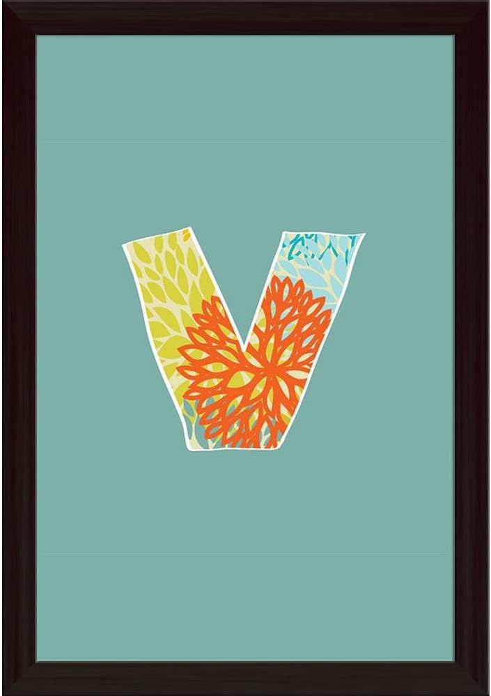 Artzfolio Floral Letter V Poster Dark Brown Frame with Glass 9.5 X 13.5Inch
