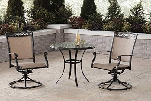 Hanover Fontana 3-Piece Bistro Set with Sling Swivel Rockers and