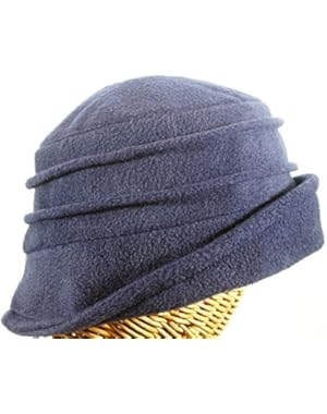 Womens Dip Brim Fleece Pleated Cloche in Navy Made in Massachusetts
