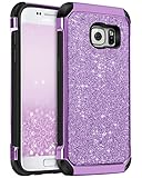 Galaxy S6 Case, Samsung S6 case, BENTOBEN 2 in 1 Glitter Bling Hybrid Slim Dual Layer Soft TPU Hard Covers Sparkly Shiny PU Leather Anti-slip Shockproof Protective Case for Samsung Galaxy S6, Purple