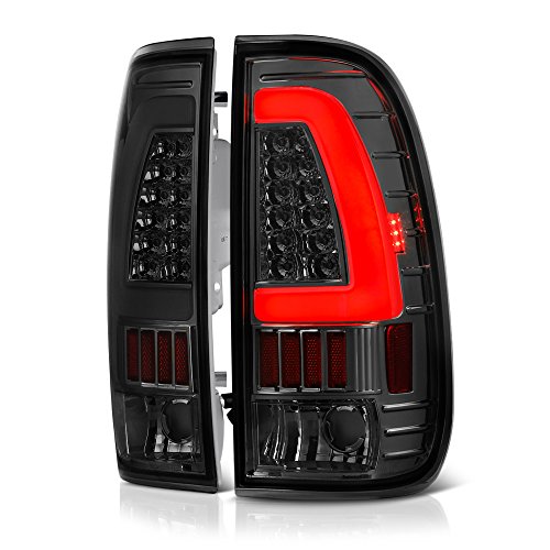 VIPMOTOZ Neon Tube LED Tail Light Lamp Assembly For 1997-2003 Ford F-150 & 1999-2007 Ford Superduty F-250 F-350 Pickup Truck – Metallic Chrome Housing, Smoke Lens, Driver and Passenger Side