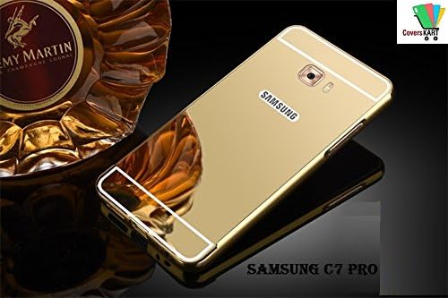 CoverKART Branded Premium Quality Original Luxury Metal Bumper + Acrylic Mirror Back Cover Case For Samsung Galaxy C7 Pro Gold