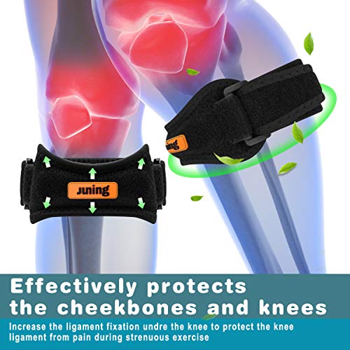 JUNING Knee Strap 2 Pack, Patella Strap for Knee Pain Relief, Knee Strap Brace Support for Hiking, Soccer, Basketball, Running, Jumpers Knee, Tennis,Tendonitis, Volleyball & Squats
