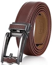 Marino Men&rsquo;s Genuine Leather Ratchet Dress Belt with Open Linxx Buckle, Enclosed in an Elegant Gift Box - Brown - Style 140 - Custom: Up to 44