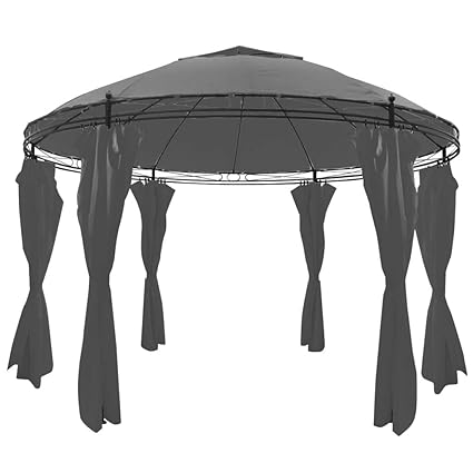 Mewmewcat Round Gazebo With Curtains Outdoor Metal Gazebo Canopy
