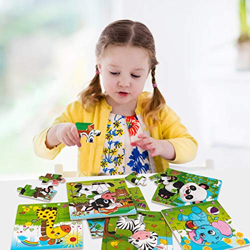 Libay Wooden Puzzle for Kids Ages 2-5 Years Old, 9 Pieces Preschool Educational and Learning Toy Animal Jigsaw Puzzles Set Gift for Boys and Girls (6 Puzzles)