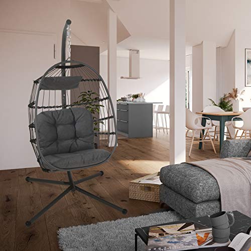 Hoberg Hängesessel mit Gestell und Kissen | abnehmbares Sonnendach | belastbar bis 120 kg | faltbar | In- und Outdoor… – Bild 6
