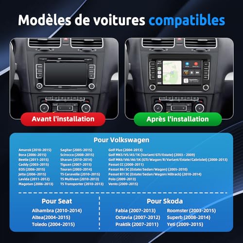 ESSGOO [4+64G] Car Radio VW Golf 5/6 — CarPlay/Android Auto Wireless, DSP | Golf 5/6, Passat B6/B7, Polo 5, Touran, Tiguan, Caddy, T5 Android 15, DSP 15 bands Plug & Play, Canbus included
