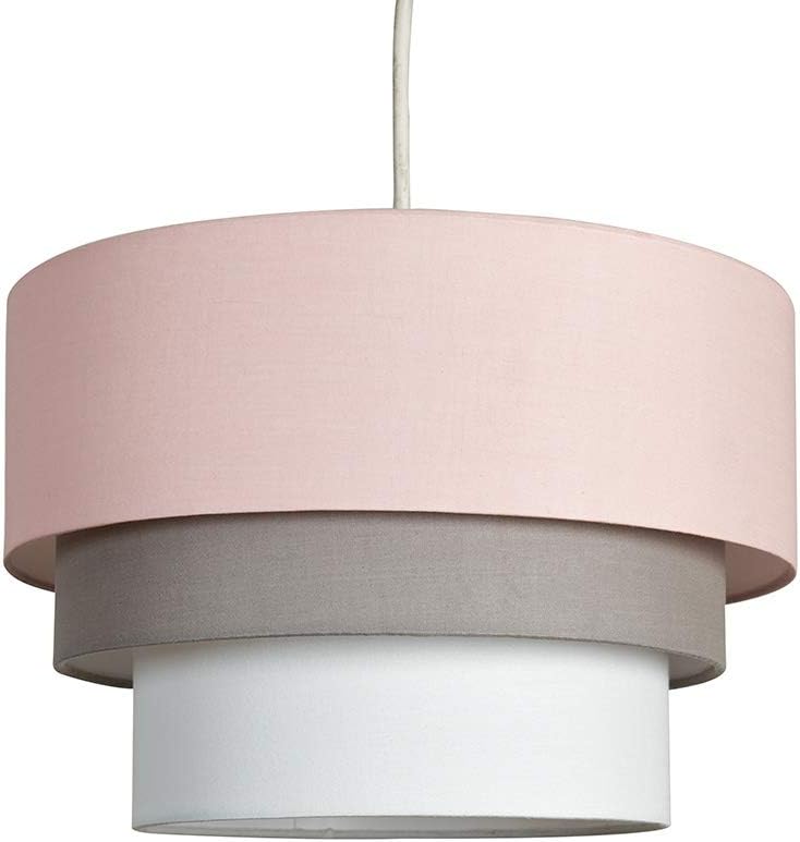 MiniSun Round Modern 3 Tier Pink Grey Fabric Ceiling Pendant Light Shade 30cm