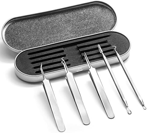 Professional Stainless Steel Curved Blackhead Tweezers Kit Pimple Comedone Extractor Set for Blemish Whitehead Popping Zit Popper