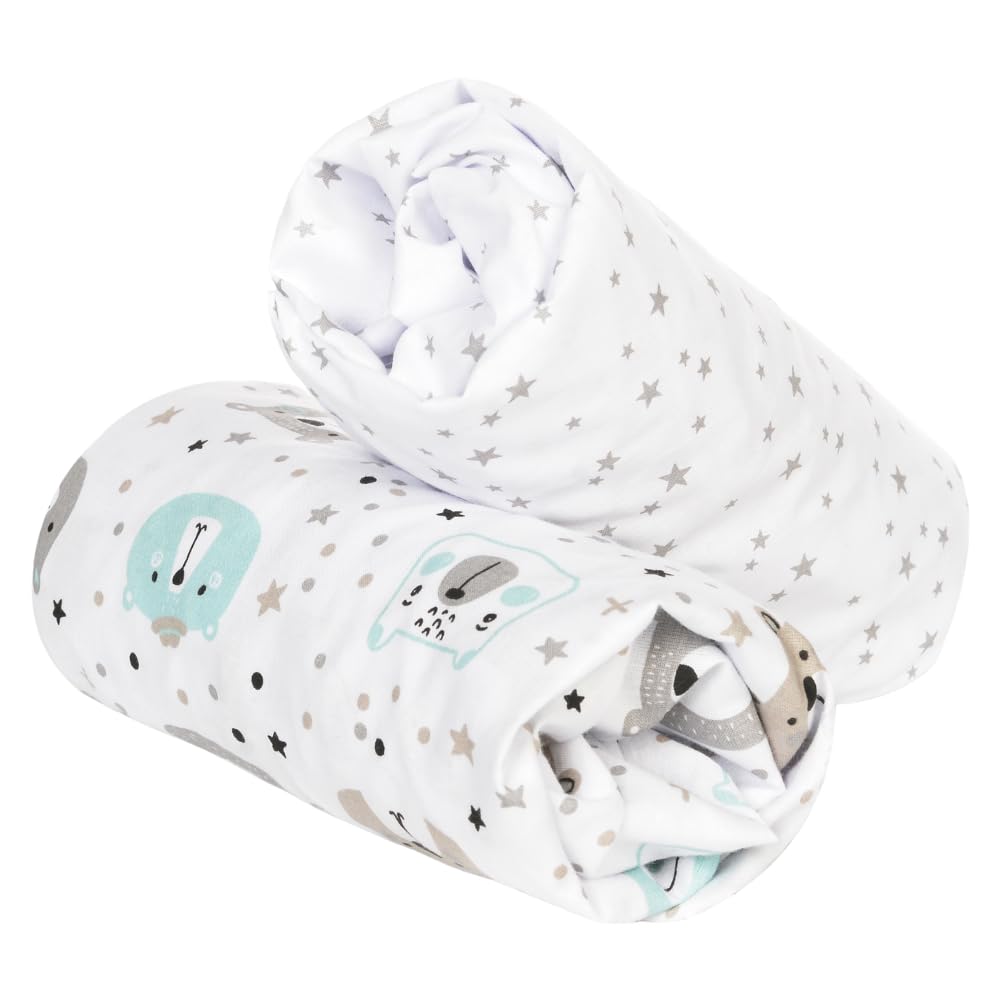 Flyideas 2-Piece Bedding Set for Bedside Cribs – 2 Cotton Fitted Sheets, 90x55 cm – Hypoallergenic, Soft, Breathable Sheets for Next to Me Crib