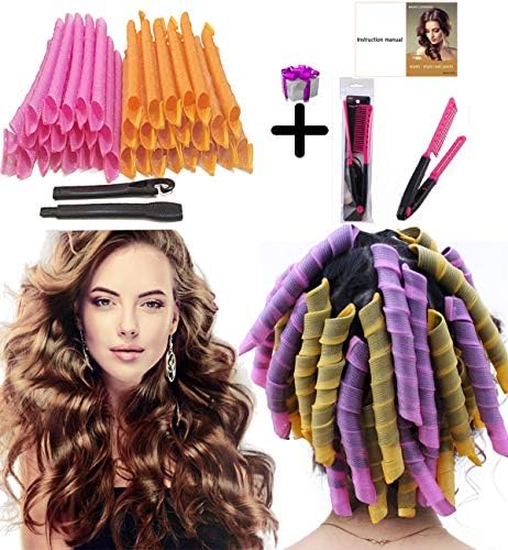 BuguCat 40 Pieces Hair Rollers Curlers, Soft DIY Spiral Curl Styling Professional Tool Curling Irons Manual Wave Roller No Injuries for Hair Hand with Comb for Women Girl 50cm