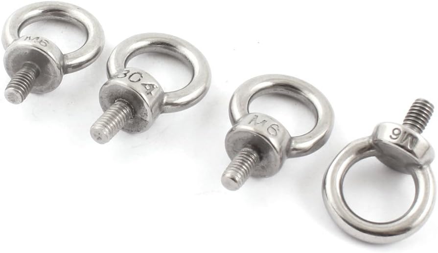 uxcell4PCS Silver Tone Stainless Steel Wire Rope Eye Bolt 6mm Thread
