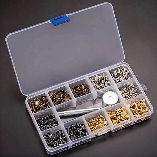 Lynda Leather Rivets 240 pcs Double Cap Rivet Fasteners- 3 Sizes/4 Colors Rivet Snap Buttons for DIY and Leather Crafts/Repairs/Decorations