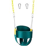 Original High Back Full Bucket Toddler Swing Seat with Plastic Coated Chains and Carabiners for Easy Install - Green - Squirr