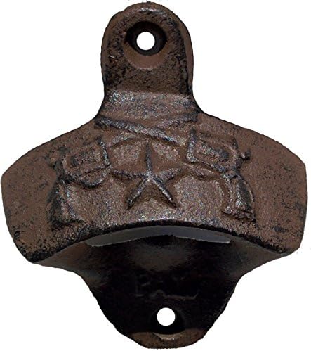 Pistols & Lone Star Bottle Opener Rustic Cowboy Guns Western Six Shooters Cast Iron Wall Mount Man Cave Bar (10)