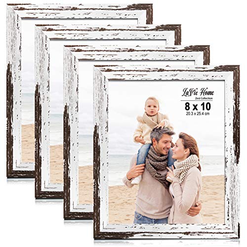 LaVie Home 8x10 Picture Frames (4 Packs, Distressed White) Wooden