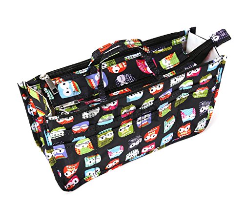Periea Handbag Organiser - Daisy - 11 Different Colors Available in Small, Medium or Large â€¦ (Medium, Black Owl Print)